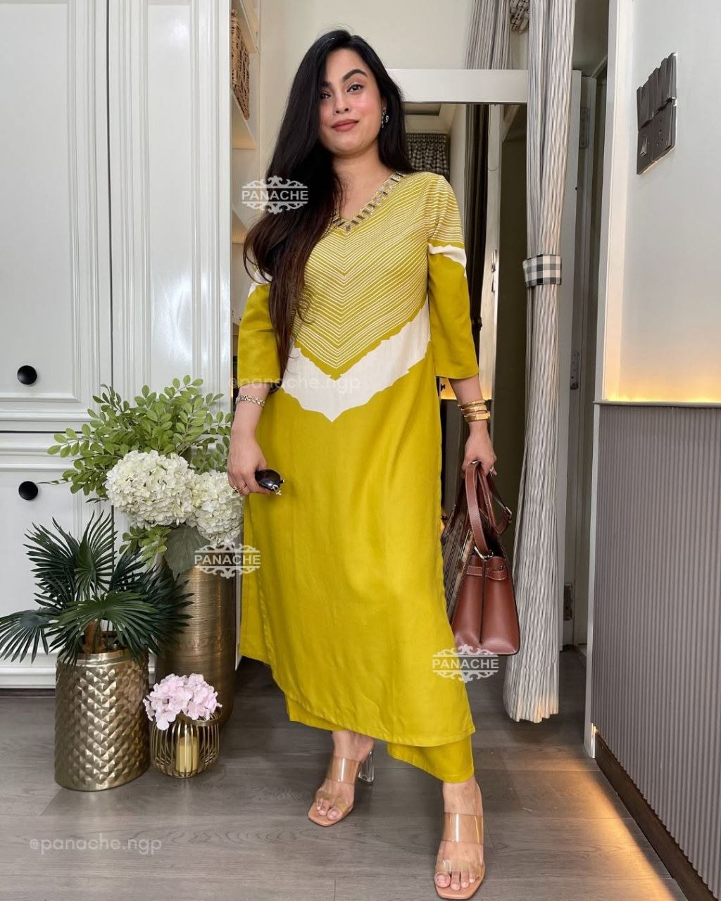 Mustard Pure Cotton Slub Chevron & Gota-Patti Co-ord Set