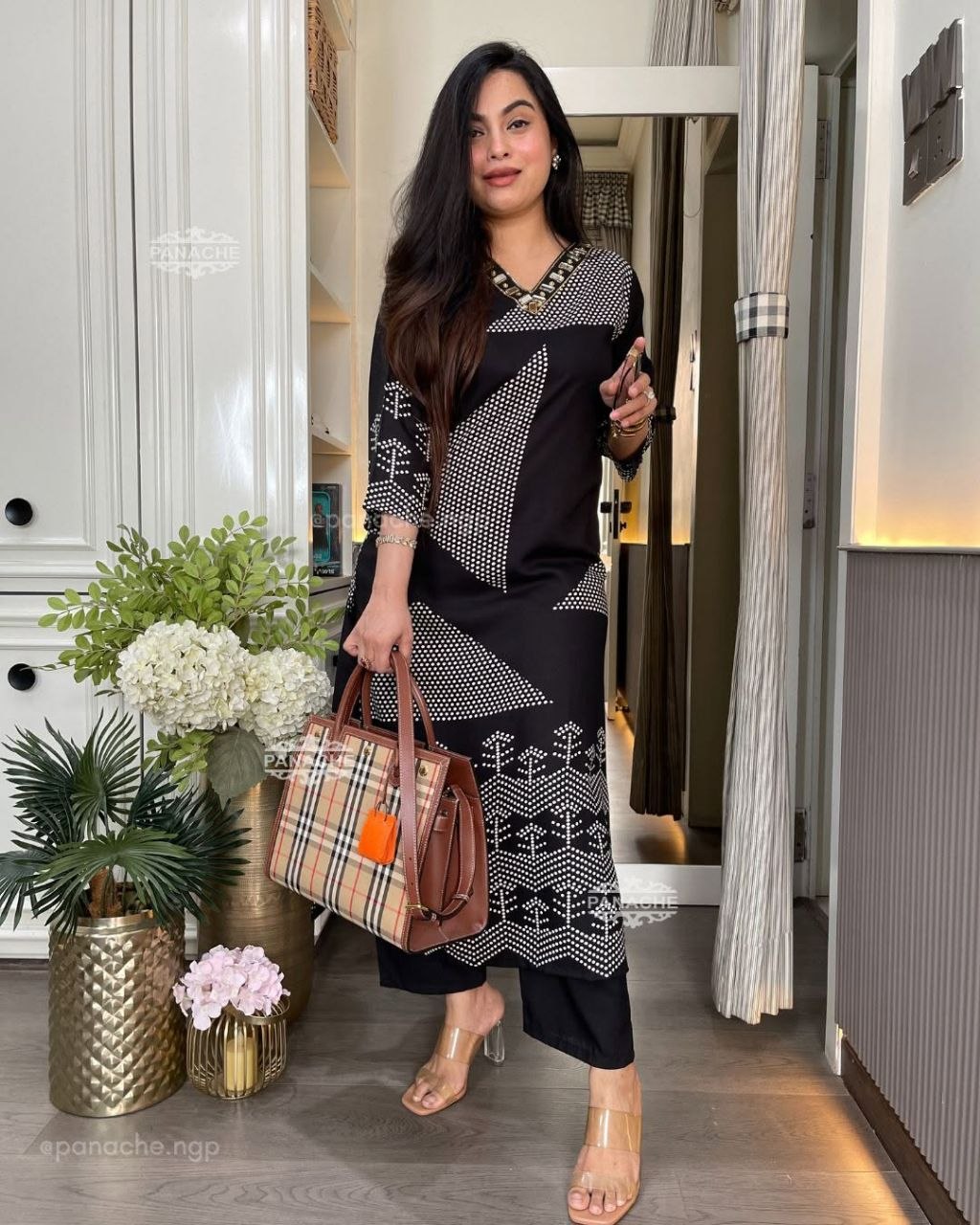 Black Pure Cotton Slub Chevron & Gota-Patti Co-ord Set