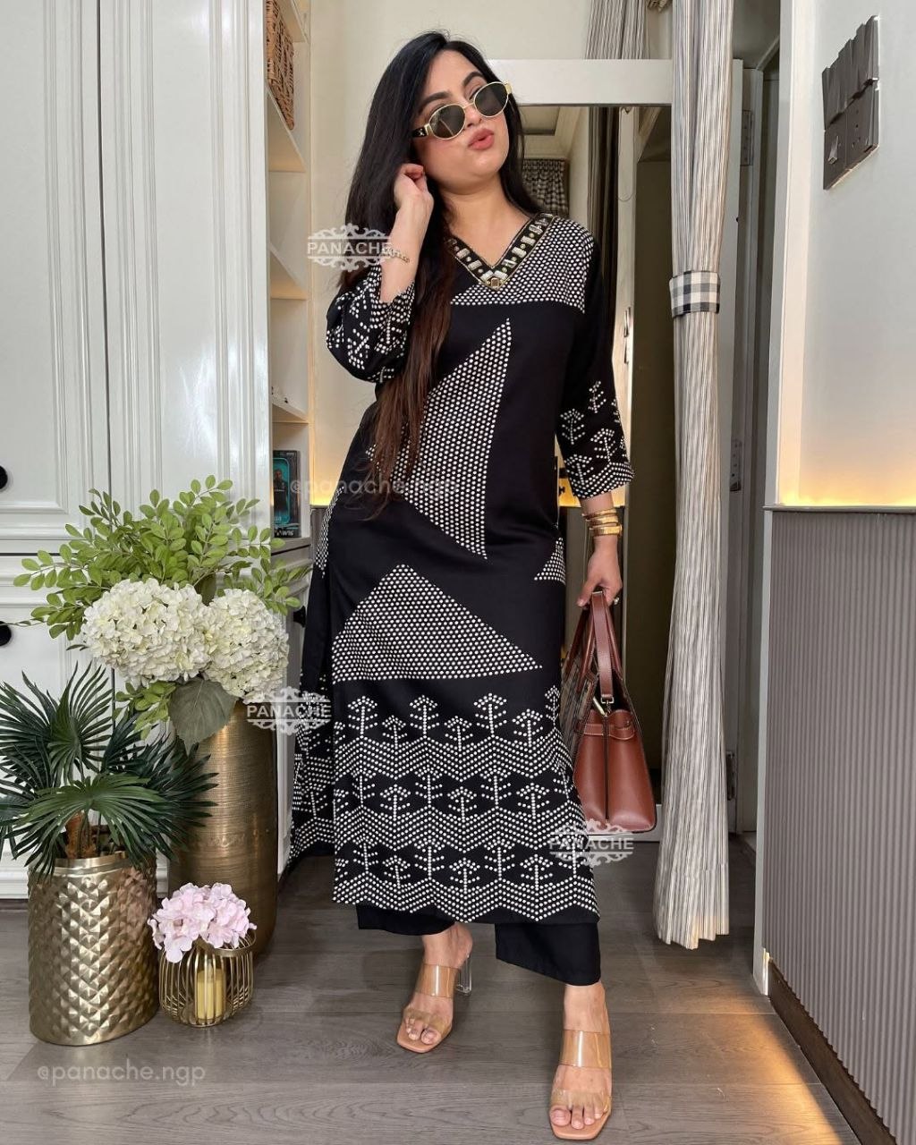 Black Pure Cotton Slub Chevron & Gota-Patti Co-ord Set