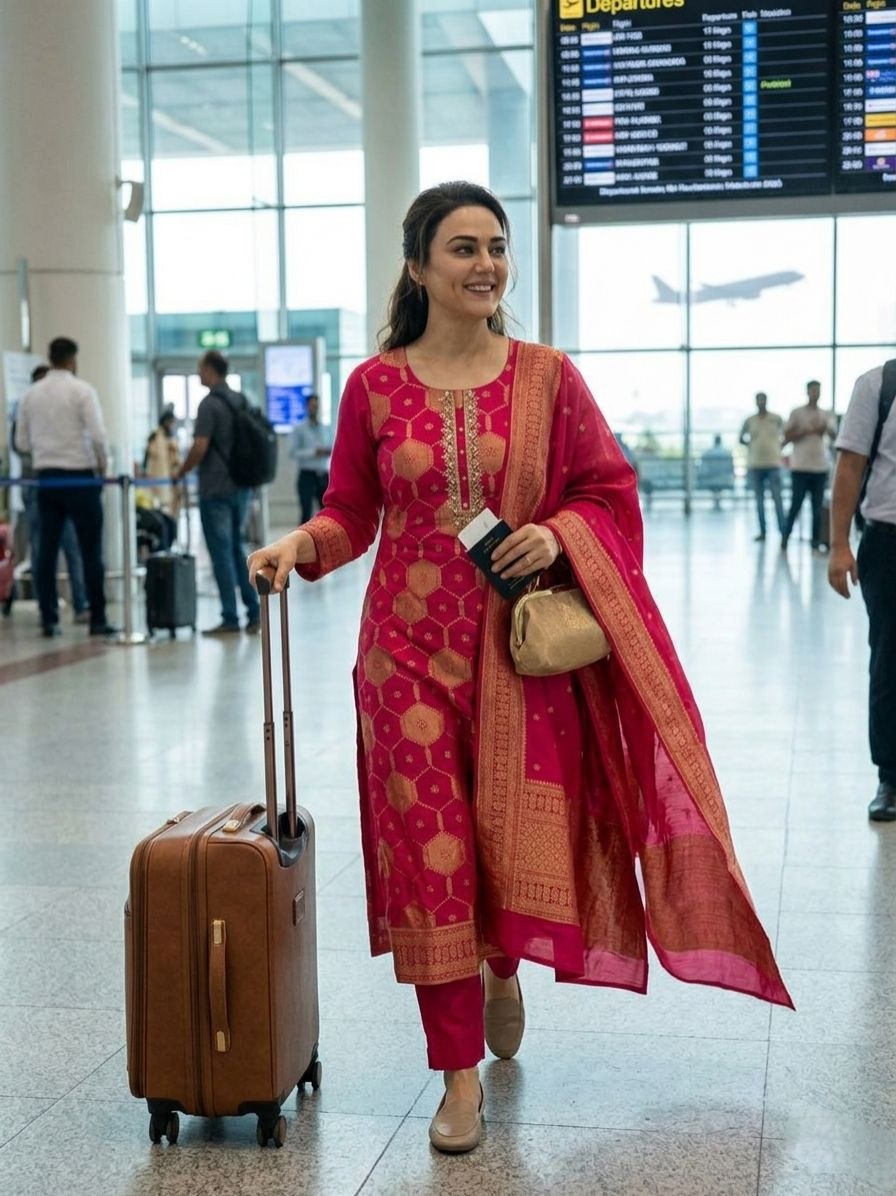Pink Cotton Embroidered A-Line Suit Set
