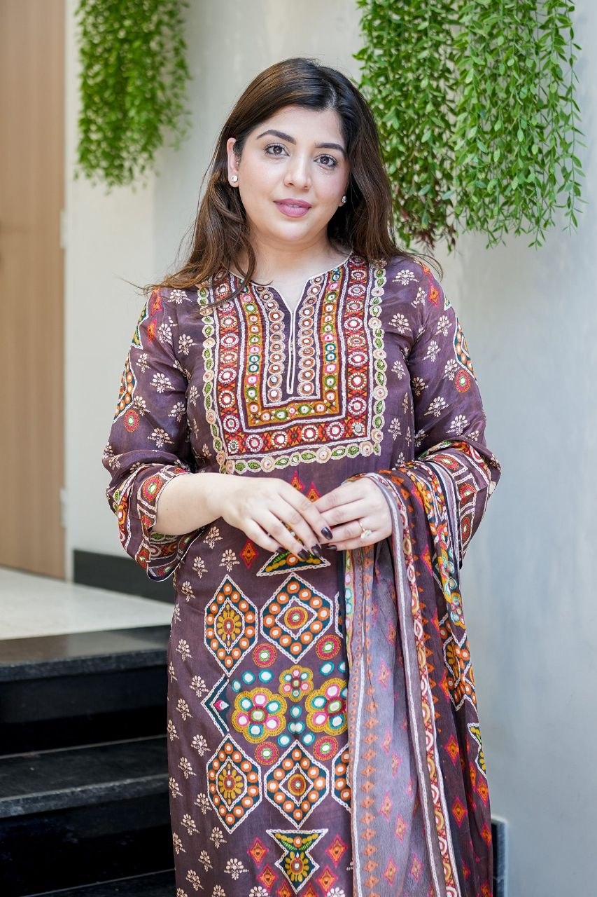 Bohemian Elegance Mauve Embroidered Pure Burbary Silk Salwar Suit Set