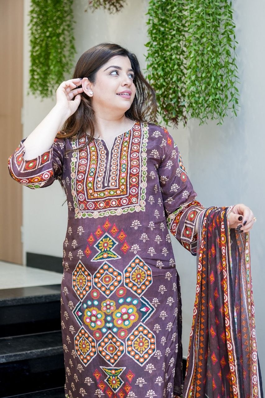 Bohemian Elegance Mauve Embroidered Pure Burbary Silk Salwar Suit Set