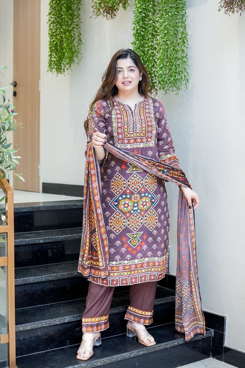 Bohemian Elegance Mauve Embroidered Pure Burbary Silk Salwar Suit Set