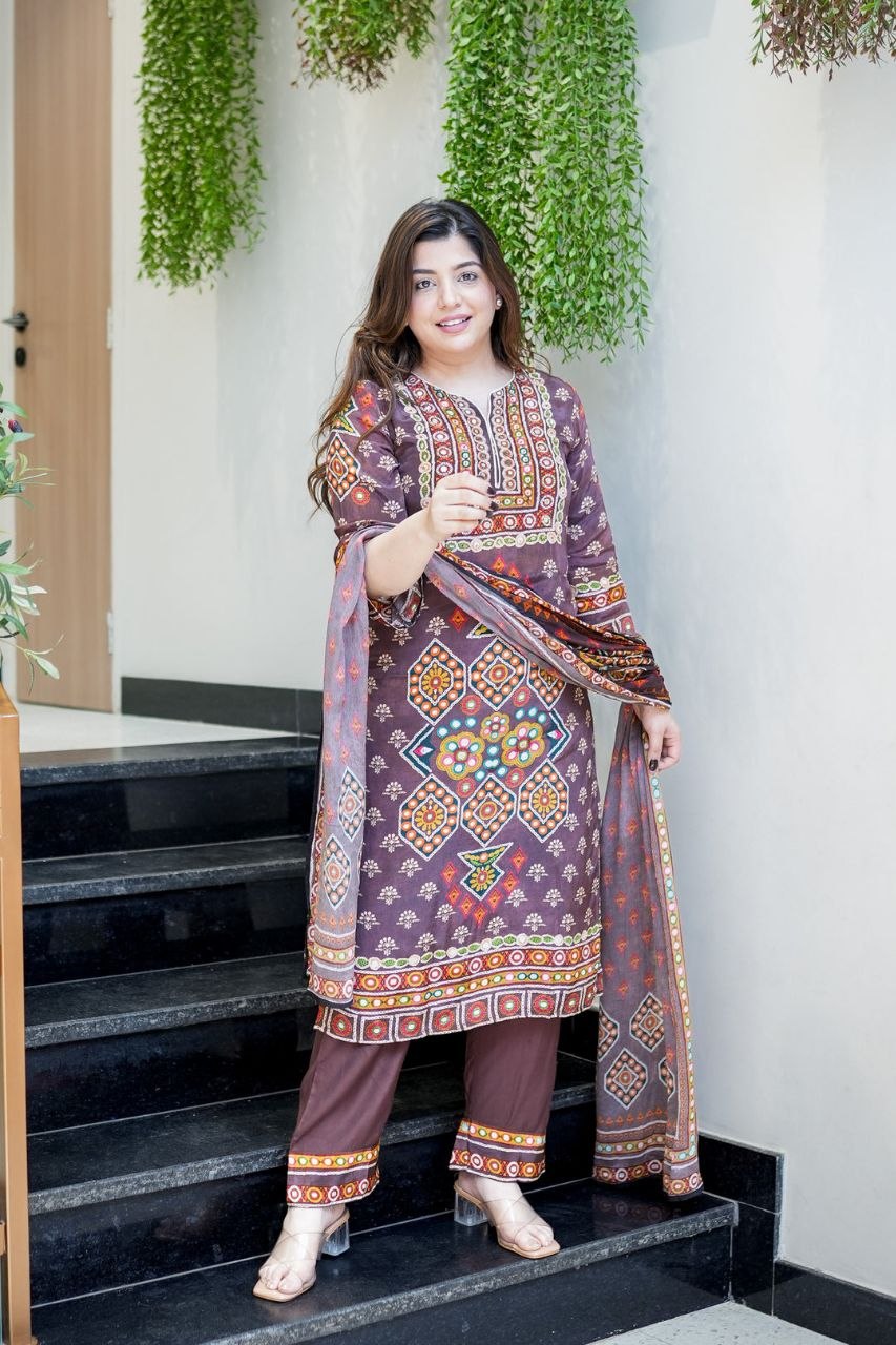 Bohemian Elegance Mauve Embroidered Pure Burbary Silk Salwar Suit Set