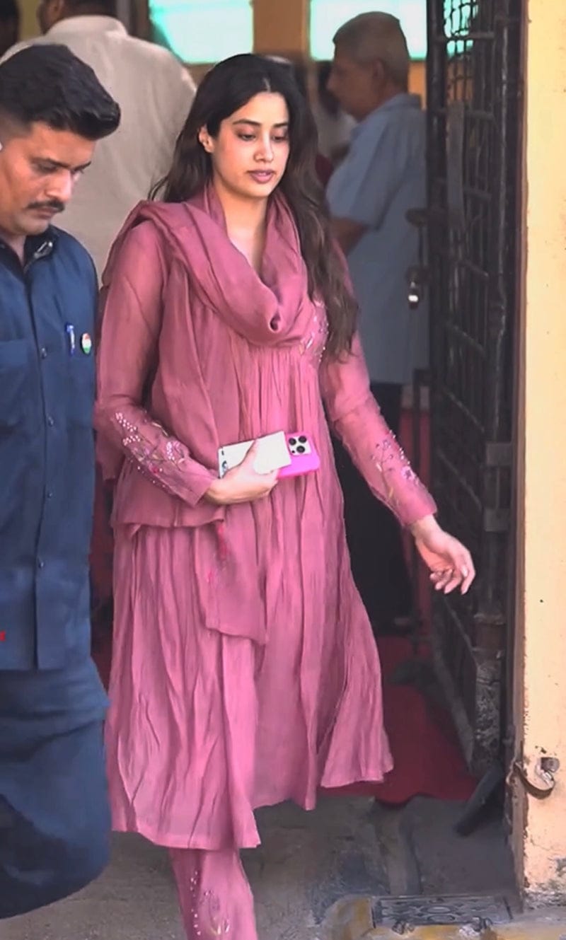 Rani Pink Pure Banarasi Mul Chanderi Suit Set with Hand Embroidery Neck Work