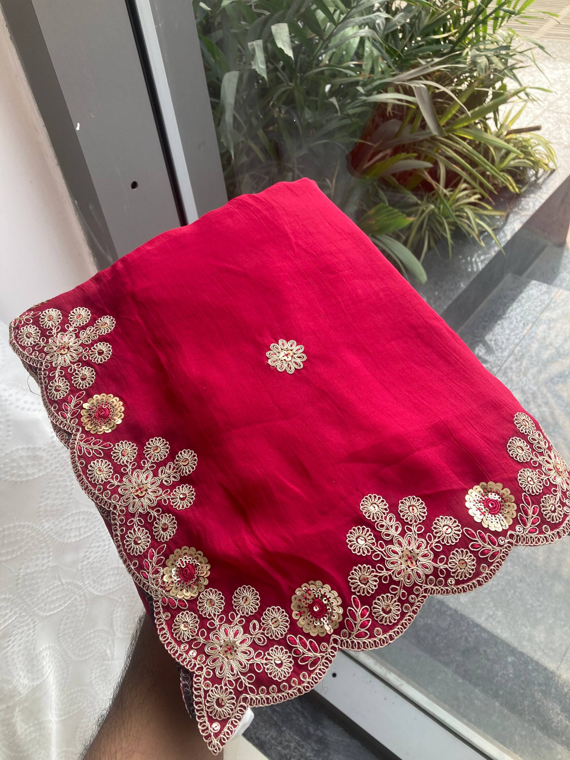 Soft Satin Chiffon Embroidered Lace Border Festive Wear Saree with Mono Banglory Silk Blouse