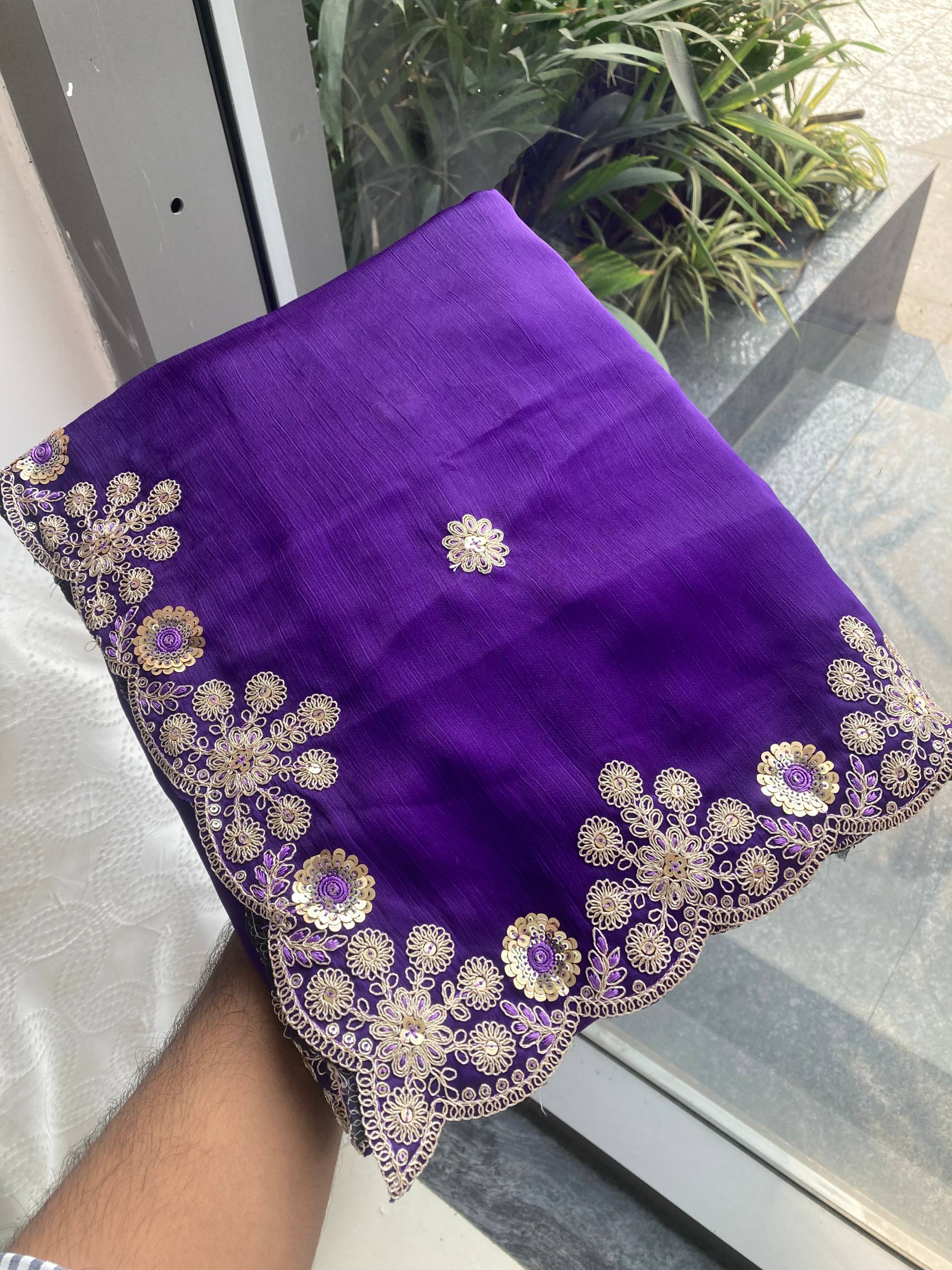 Soft Satin Chiffon Embroidered Lace Border Festive Wear Saree with Mono Banglory Silk Blouse