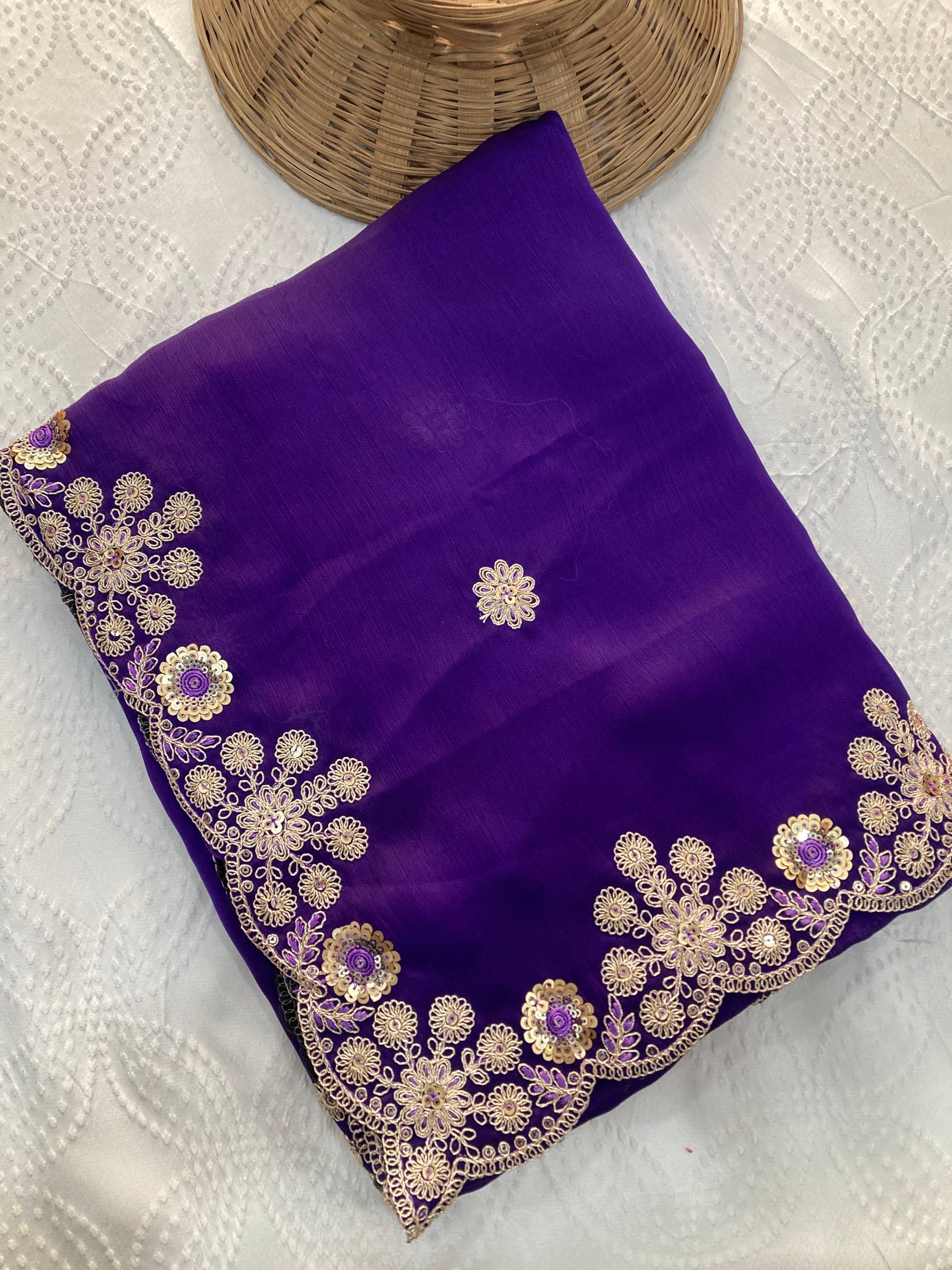 Soft Satin Chiffon Embroidered Lace Border Festive Wear Saree with Mono Banglory Silk Blouse