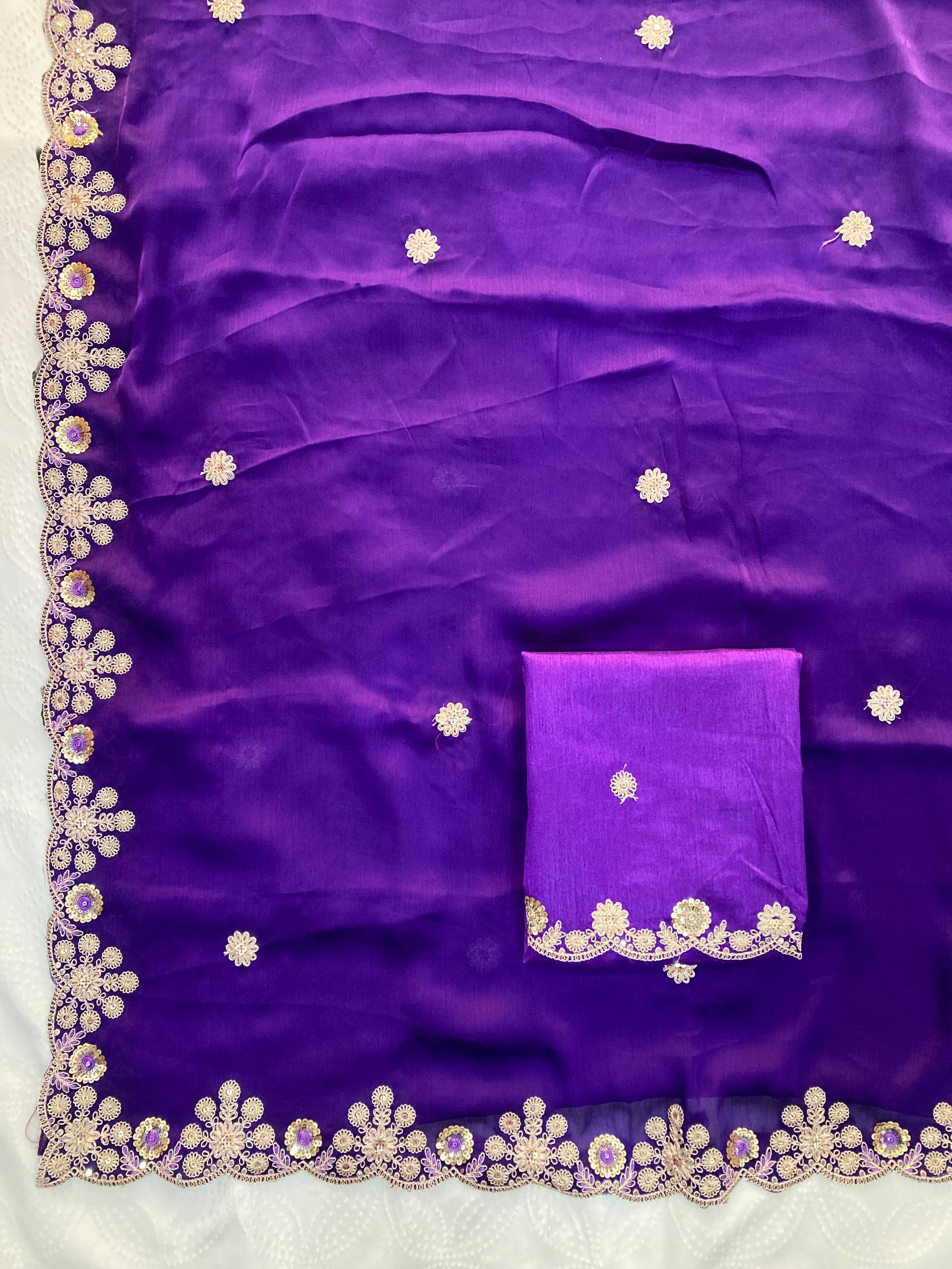 Soft Satin Chiffon Embroidered Lace Border Festive Wear Saree with Mono Banglory Silk Blouse