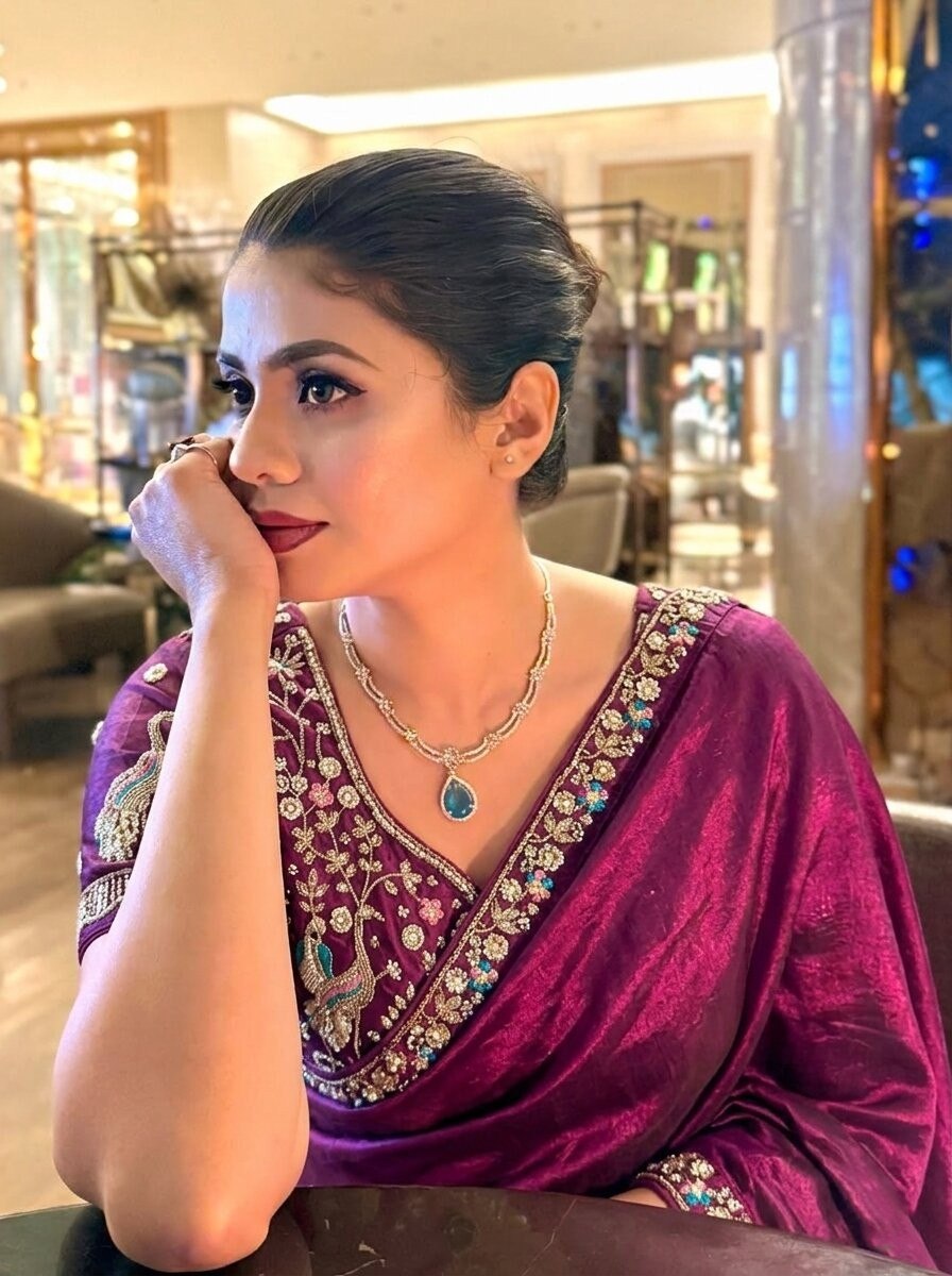 Purple Designer Fendy Satin Silk Saree with Heavy Embroidery Blouse