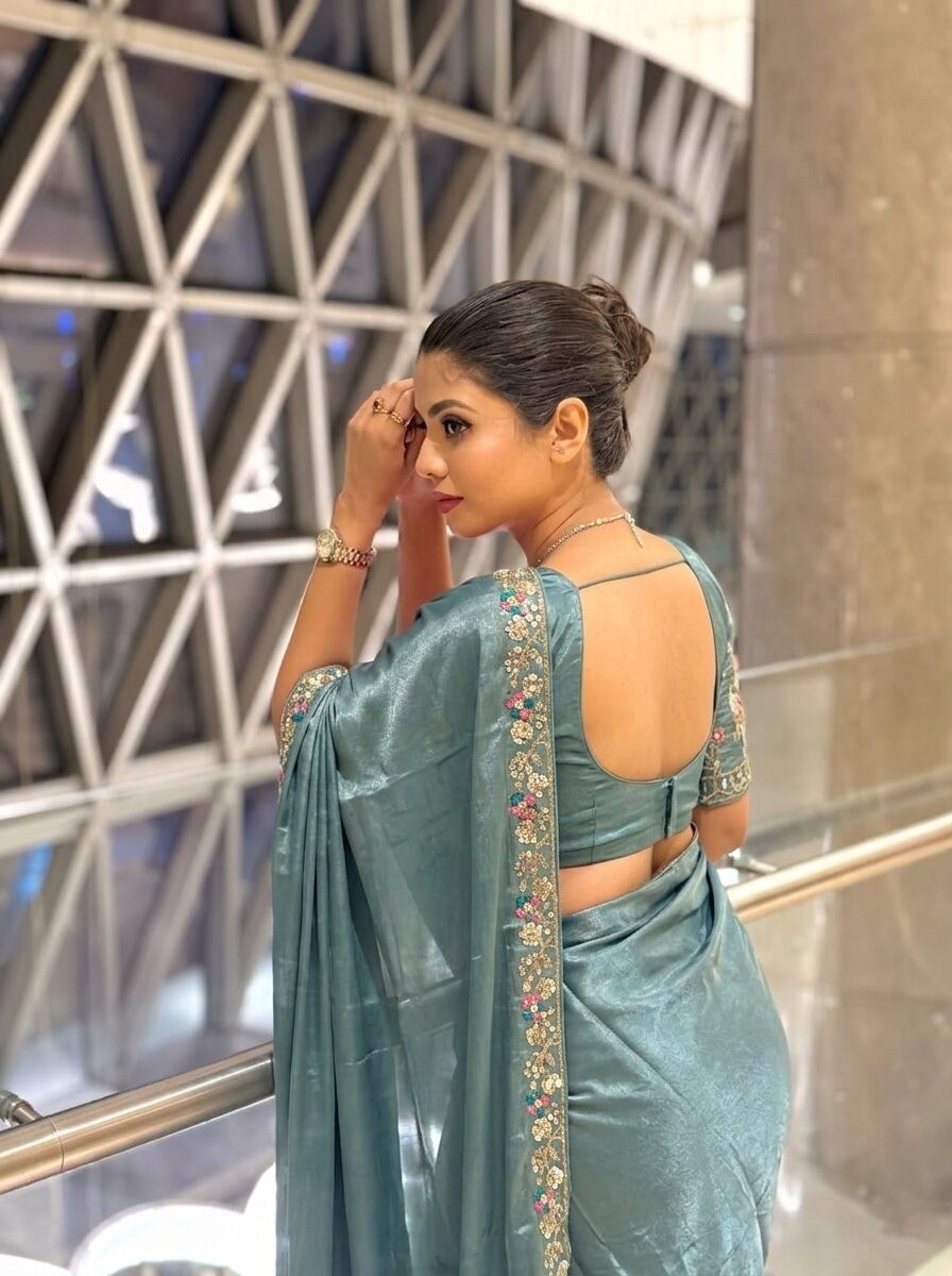 Blue Designer Fendy Satin Silk Saree with Heavy Embroidery Blouse