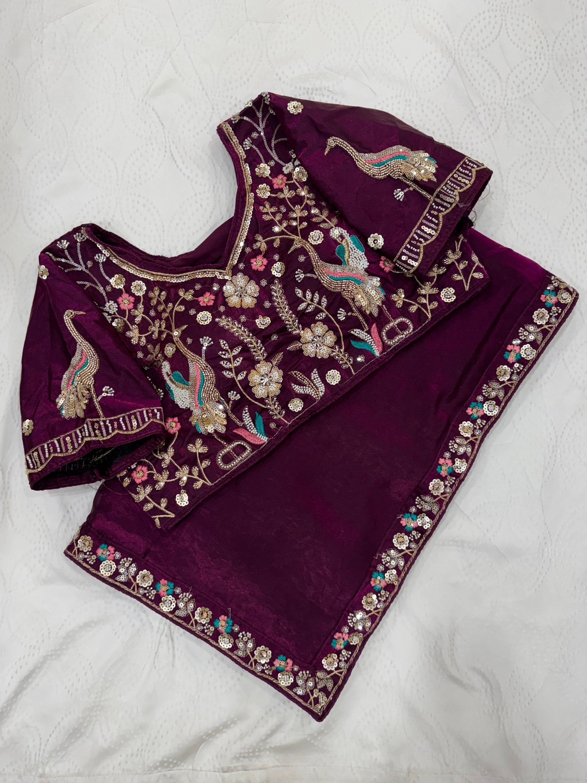 Purple Designer Fendy Satin Silk Saree with Heavy Embroidery Blouse