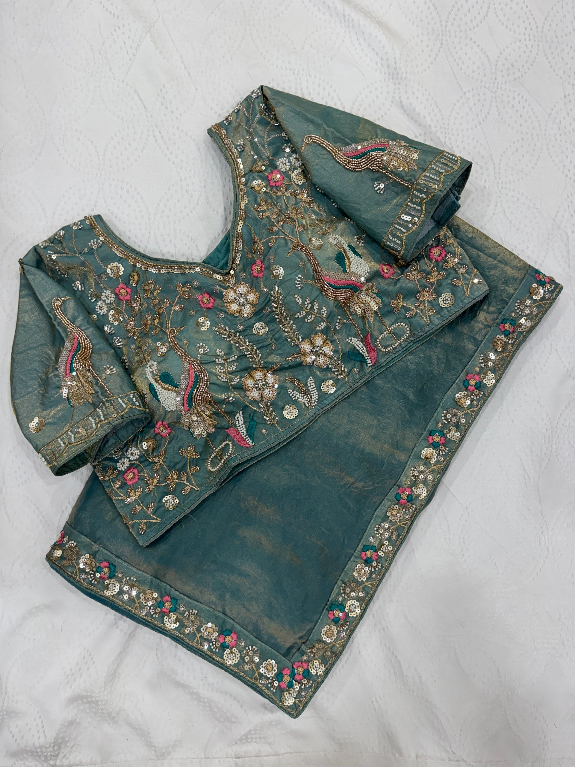 Blue Designer Fendy Satin Silk Saree with Heavy Embroidery Blouse