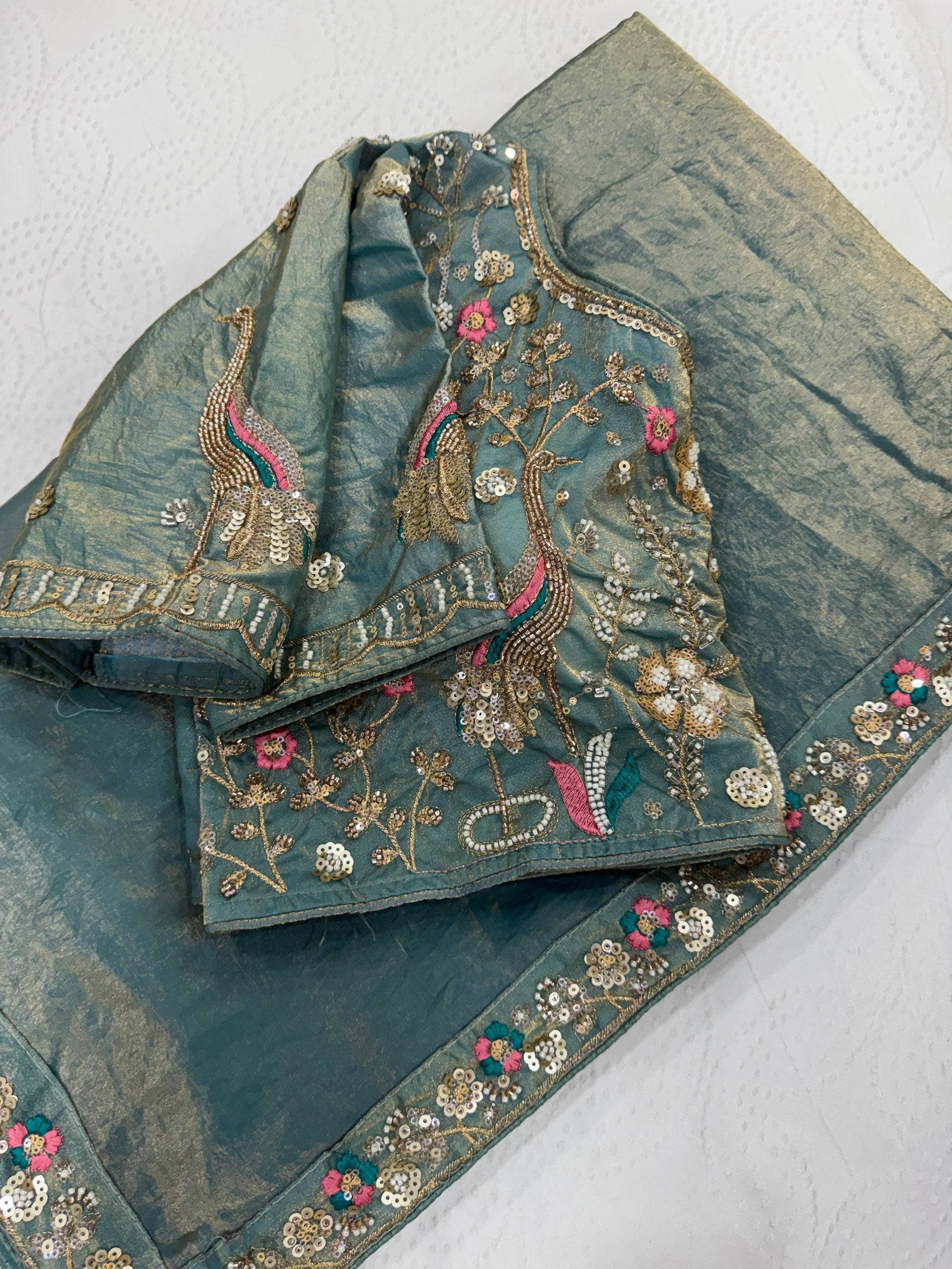 Blue Designer Fendy Satin Silk Saree with Heavy Embroidery Blouse