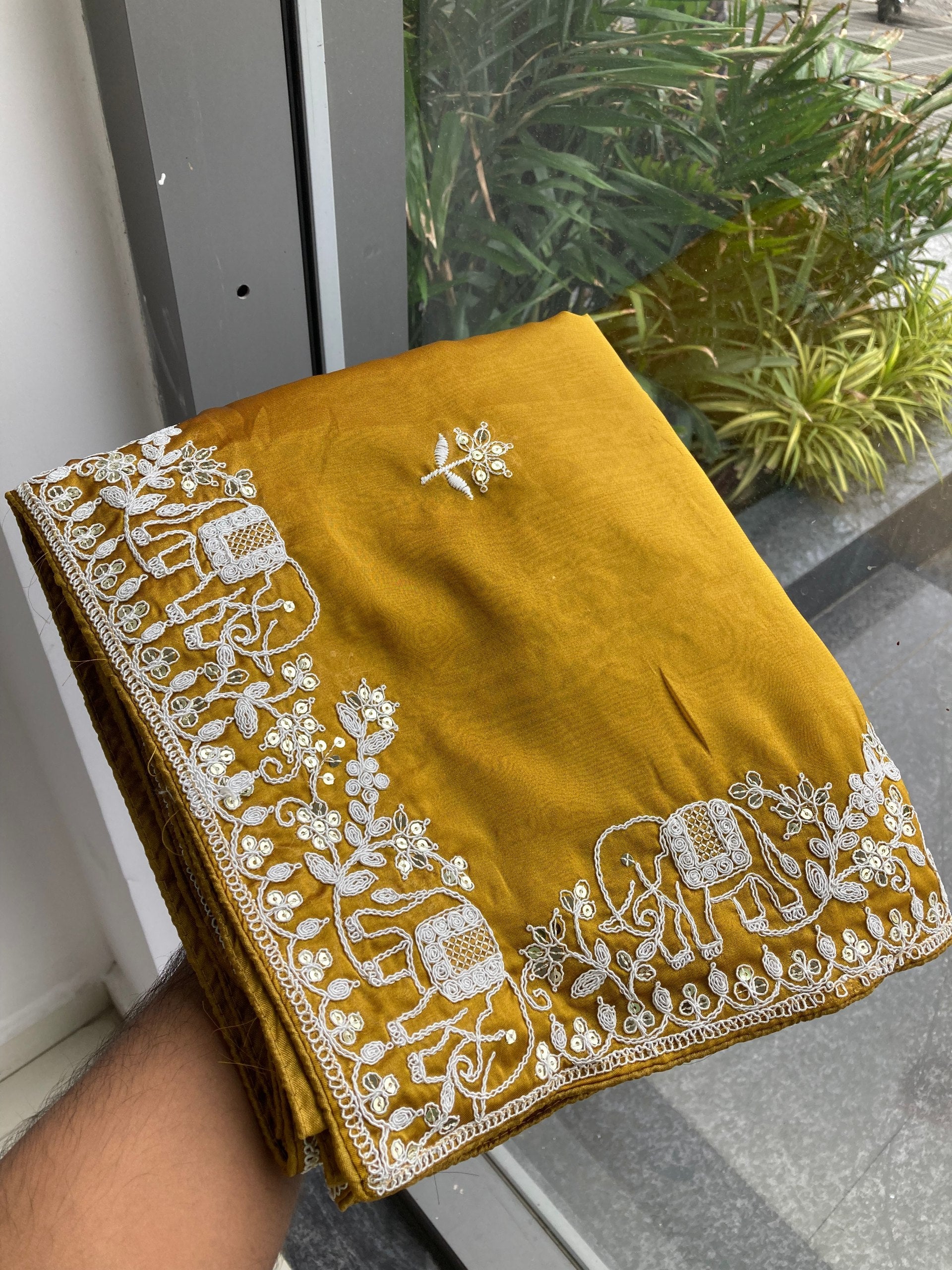 Women’s Mustard Yellow Rangoli Silk Saree with Embroidery Lace Border