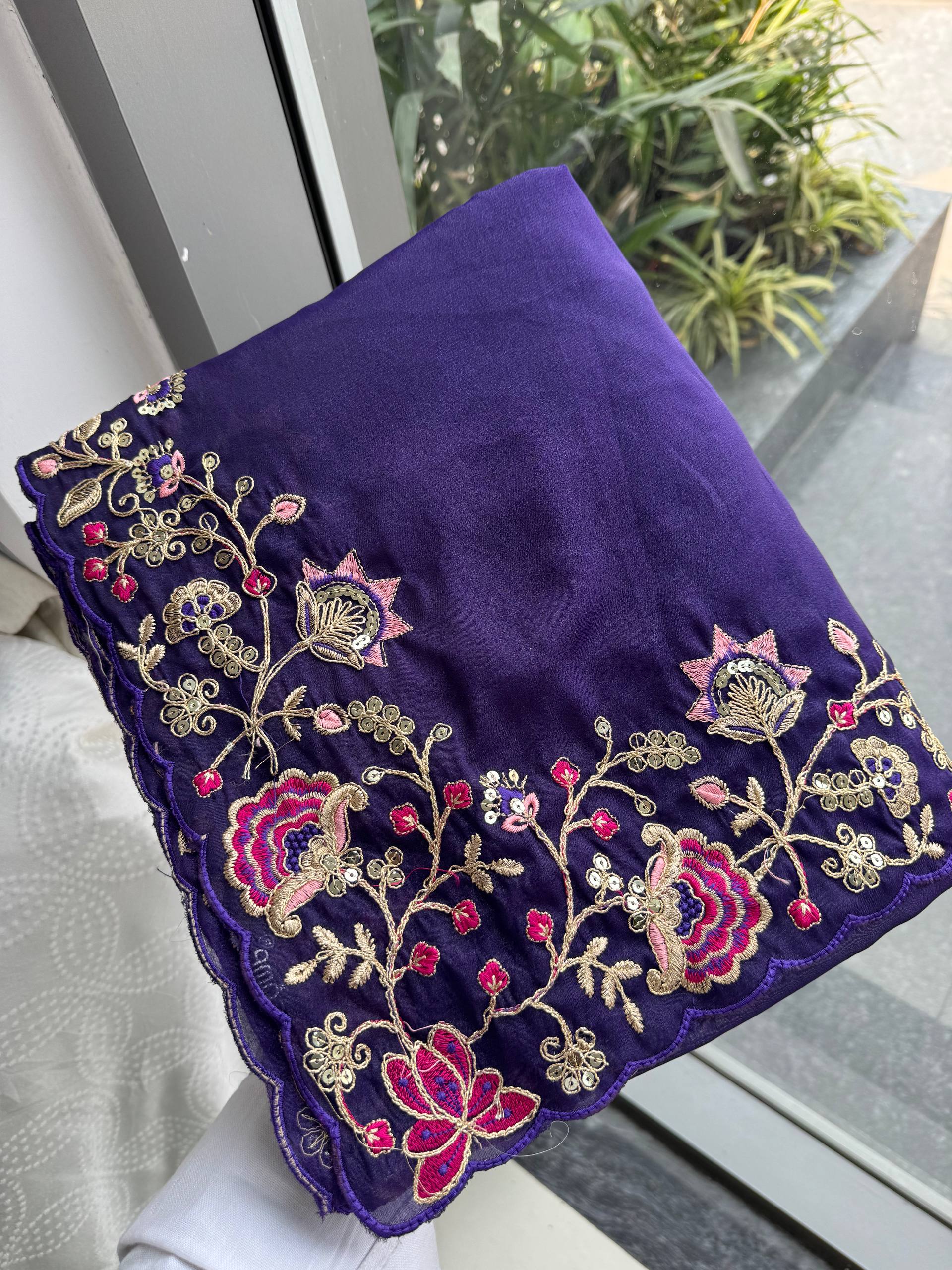 Premium Soft Star Georgette Embroidery Cutwork Saree with Mono Banglory Silk Blouse for Wedding Wear