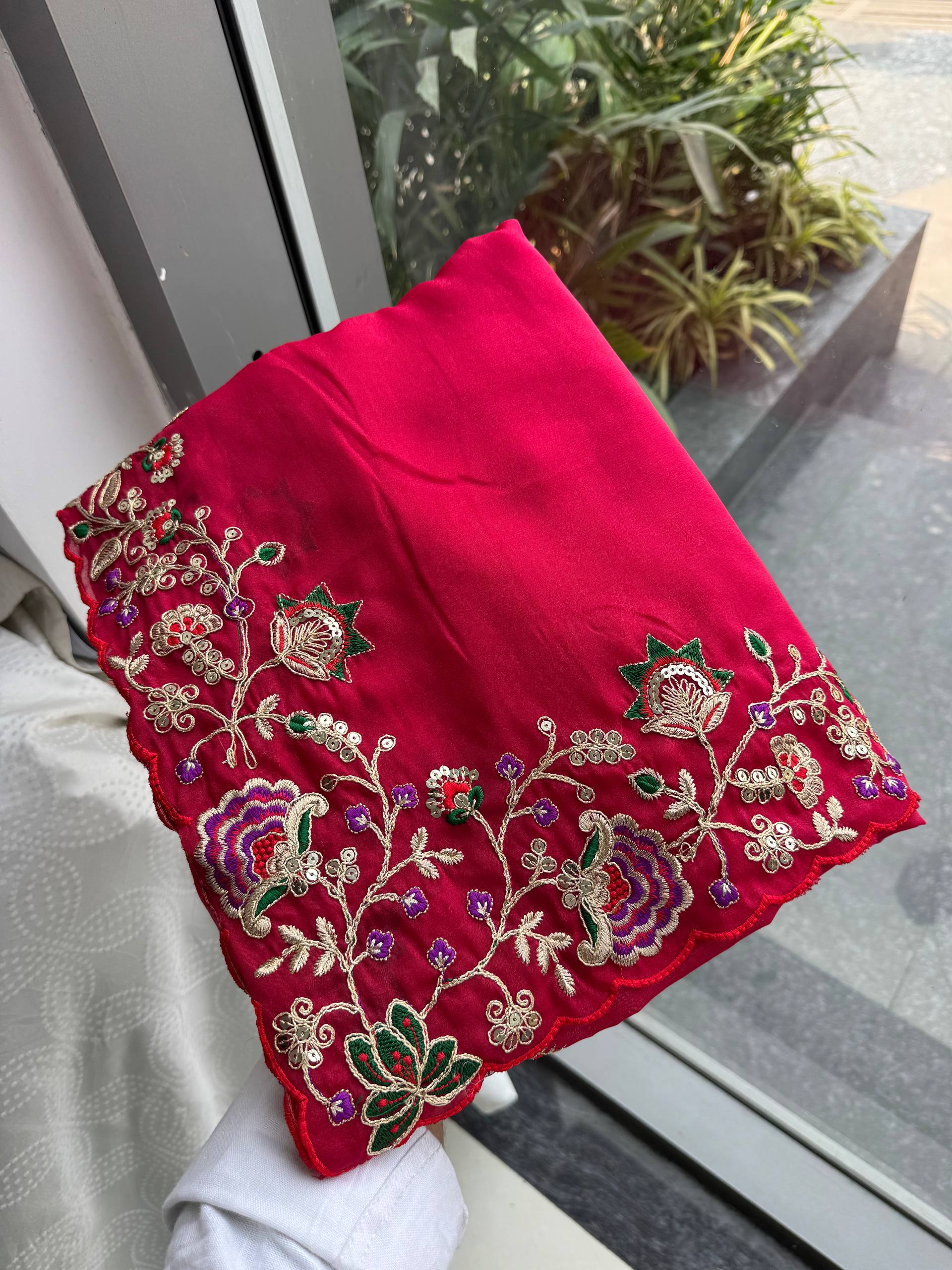 Premium Soft Star Georgette Embroidery Cutwork Saree with Mono Banglory Silk Blouse for Wedding Wear
