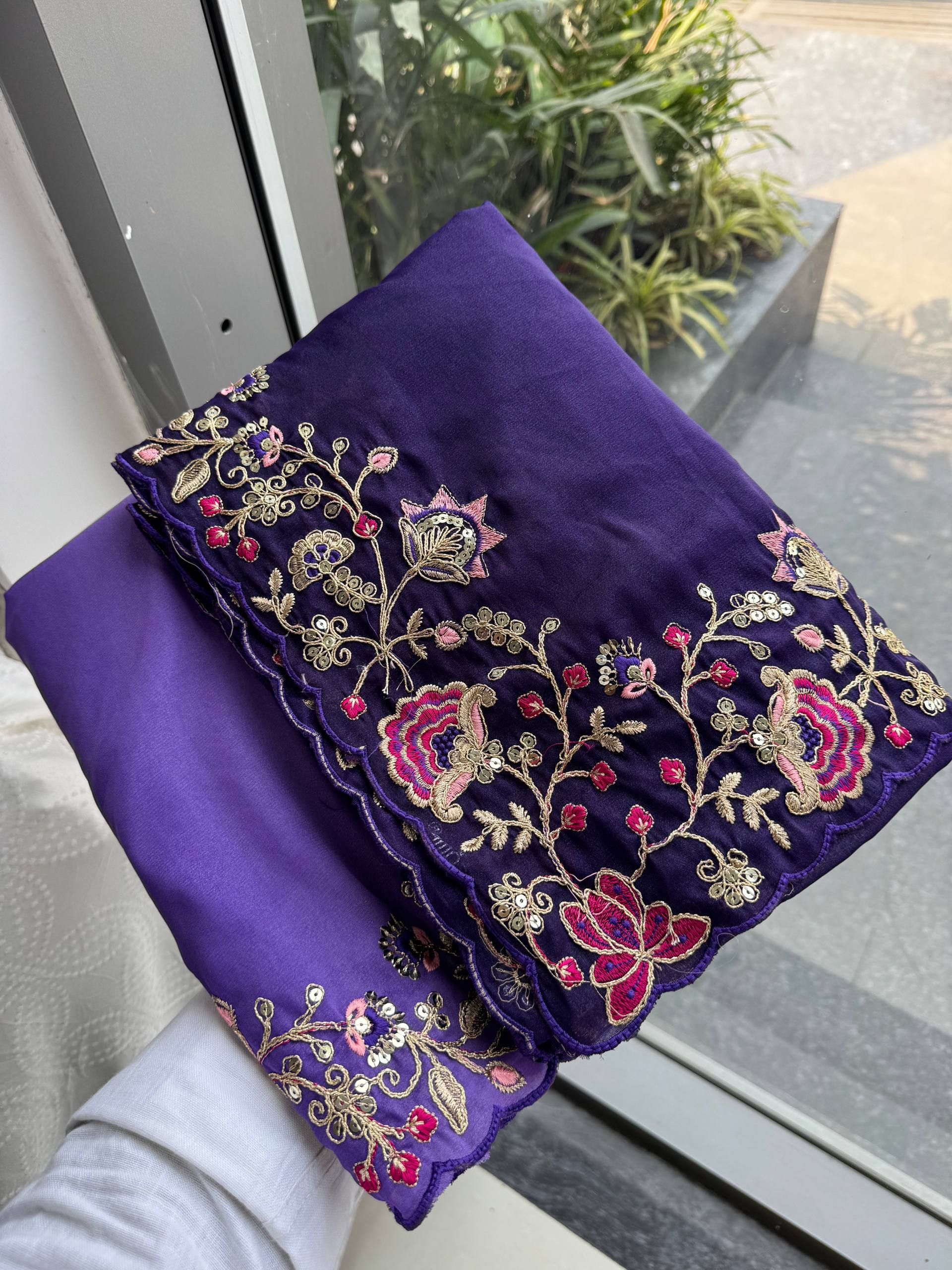 Premium Soft Star Georgette Embroidery Cutwork Saree with Mono Banglory Silk Blouse for Wedding Wear