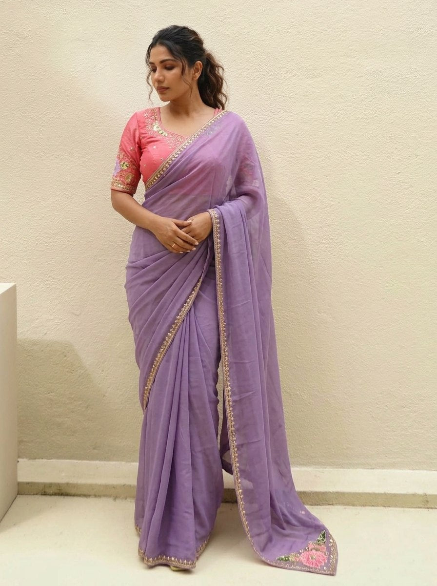 Party Wear Soft Rangoli Silk Saree With Embroidery Cutwork Border