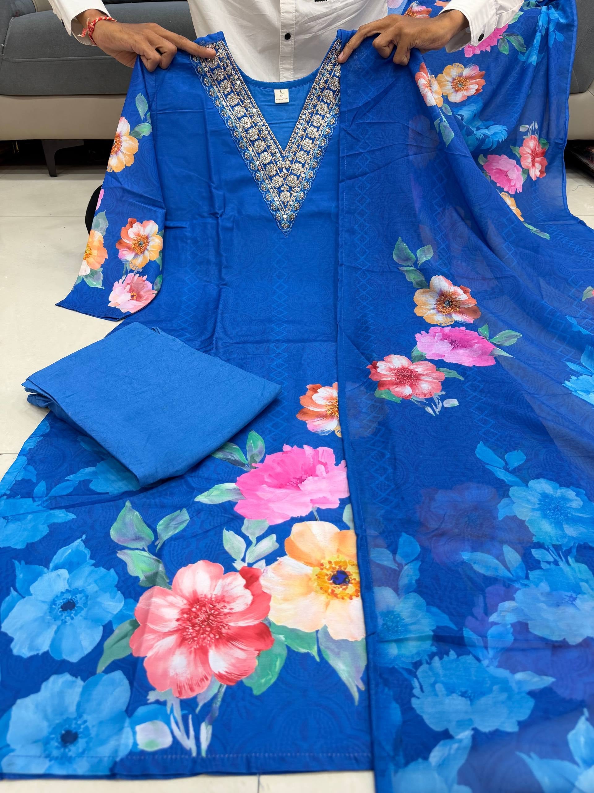 Premium KitKat Silk Floral Hand-Embroidered 3-Piece Suit Set