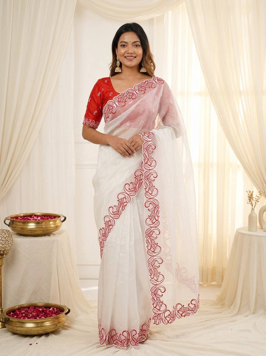 Premium Crunchy Silk Saree with Designer C-Pallu & Cutwork Border