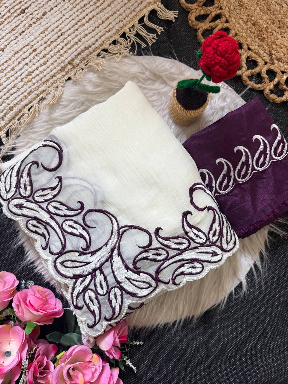 Premium Crunchy Silk Saree with Designer C-Pallu & Cutwork Border