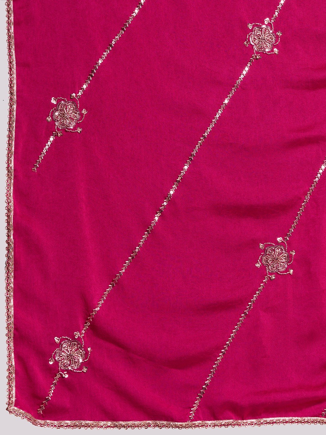Party Wear Soft Crush Silk Saree With All Over Embroidery Butti Work, Designer Lace Border & Matching Blouse