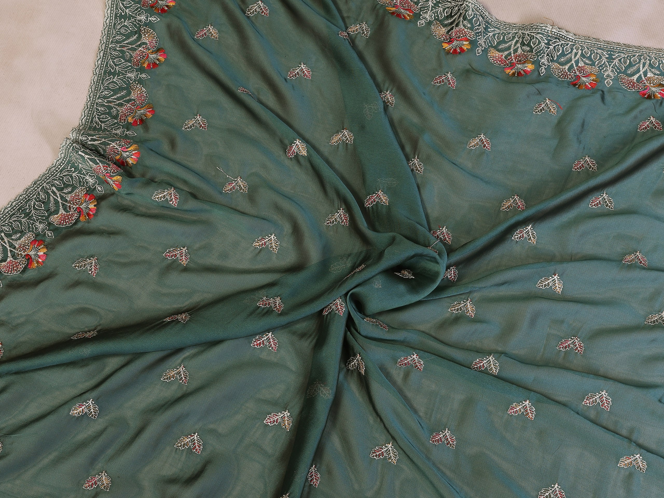 Party Wear Rangoli Silk Saree with Embroidery Lace Border & Running Embroidered Blouse