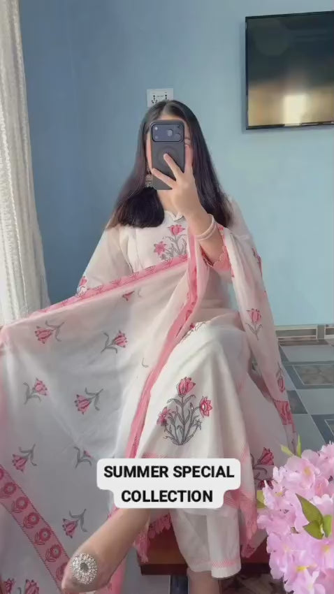 Blush Pink Floral Organza & Cotton Set