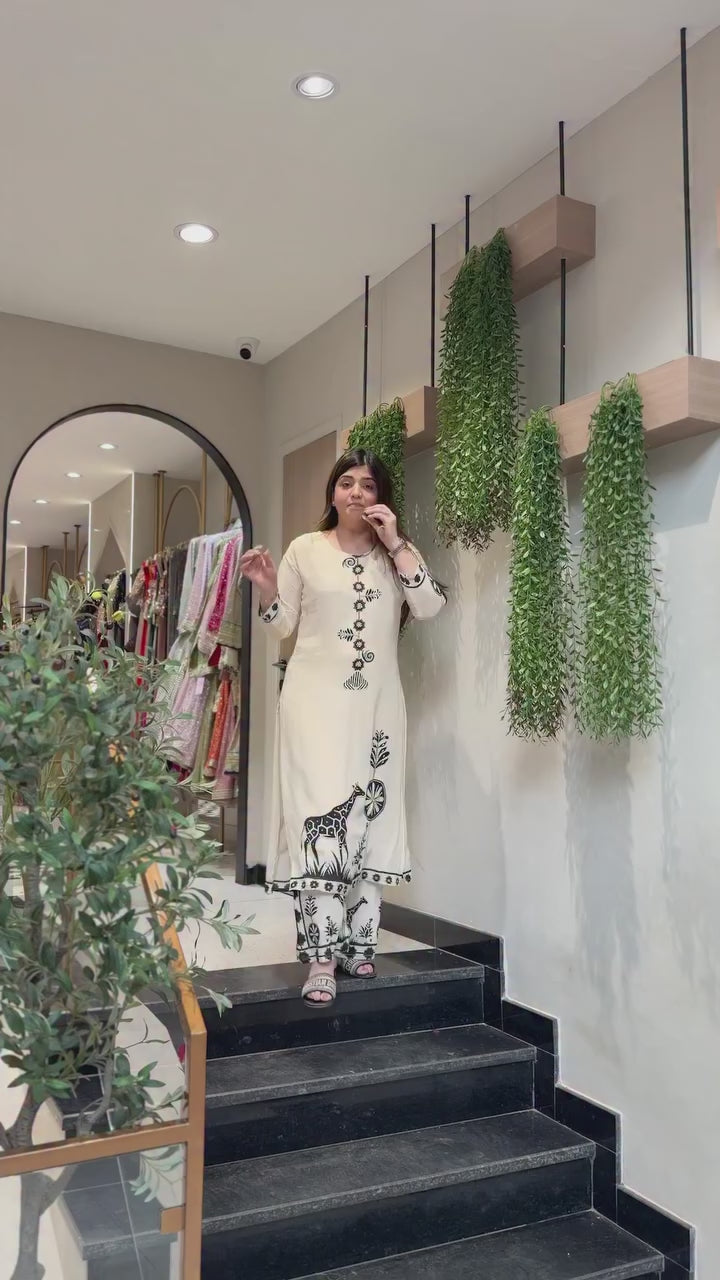 Ivory Mulberry Silk Safari-Motif Co-ord