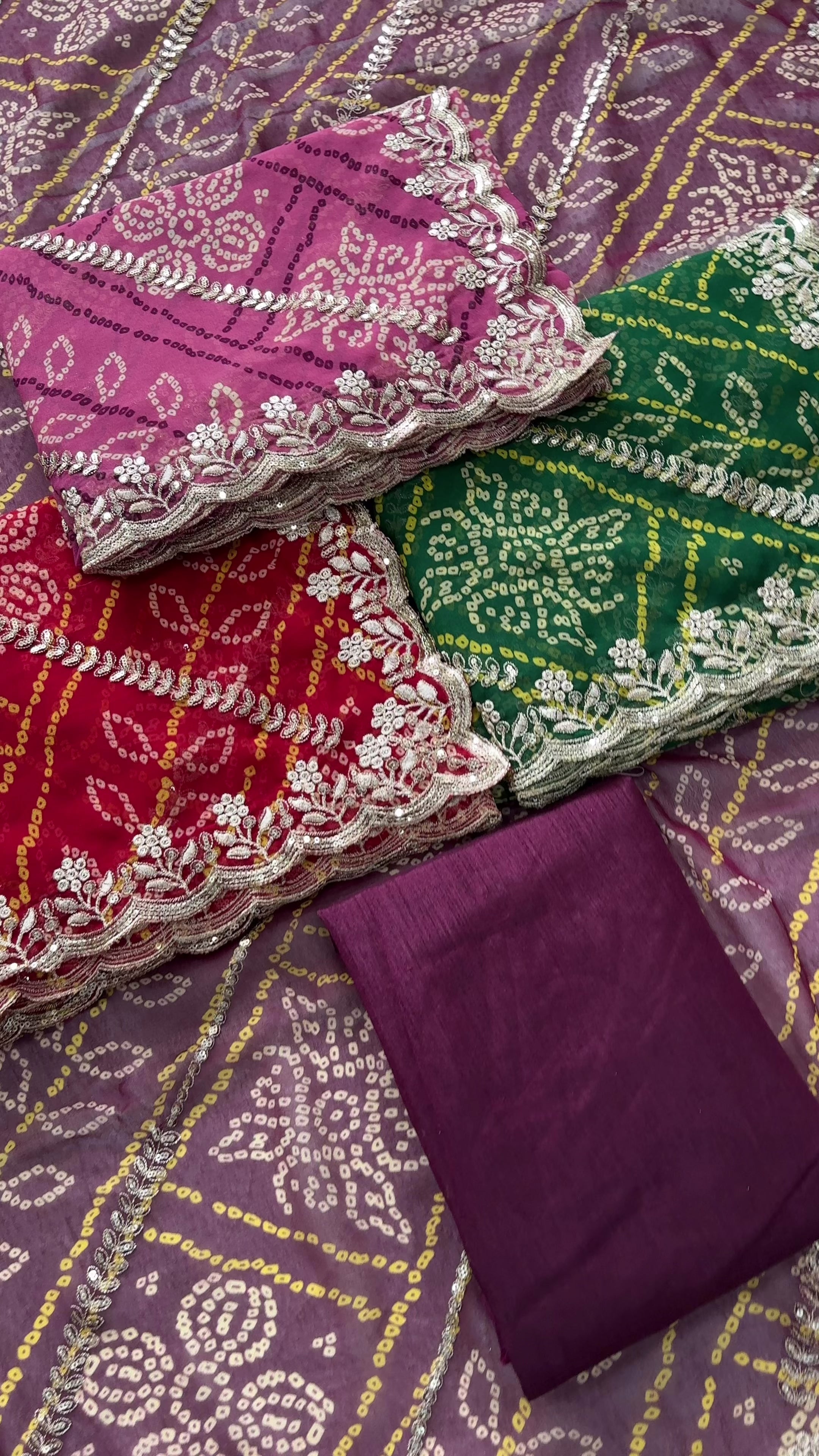 Peach Bandhej Printed Georgette Saree with Embroidered Cutwork Border