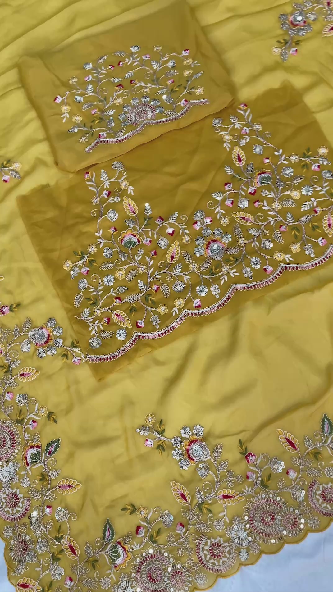 Mustard Yellow Party Wear Soft Star Georgette Saree with Embroidery Cutwork Border