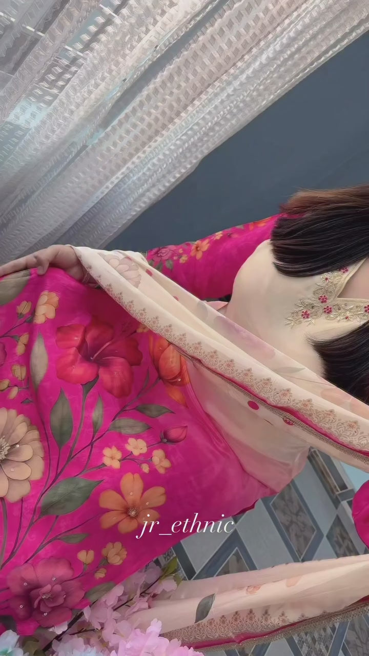 Ombre Pink Floral Soft Silk Salwar Suit Set