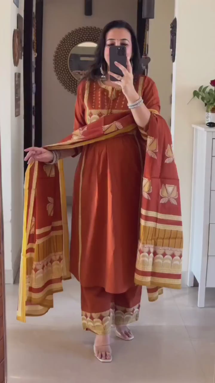 Terracotta Rust Hand-Block Printed Jaipuri Cotton Suit Set