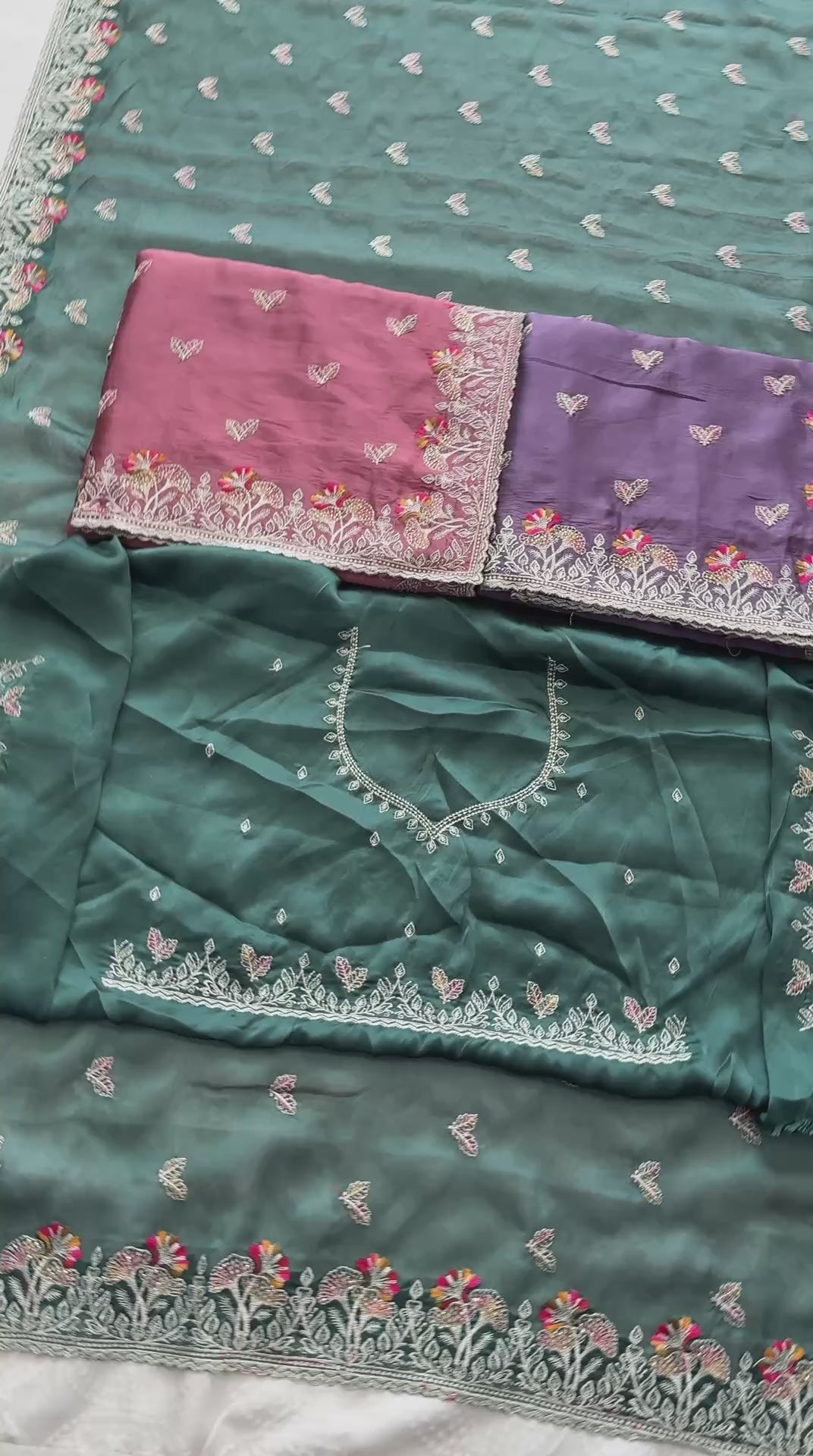 Party Wear Rangoli Silk Saree with Embroidery Lace Border & Running Embroidered Blouse